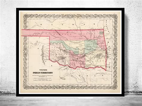 Old Map Oklahoma Indian Territory 1869 Vintage Map Of Oklahoma