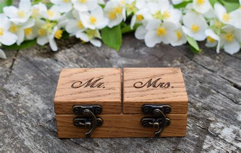 Rustic Double Ring Box Mr And Mrs Wooden Box Unique Etsy