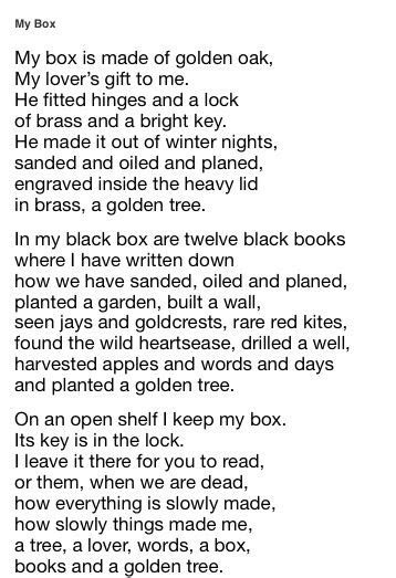 Gillian Clarke My Box Words Poems English Help