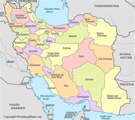 Labeled Map Of Iran With States Capital And Cities