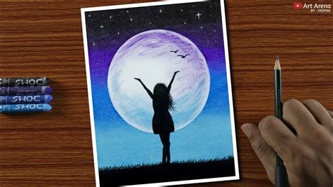 Easy Oil Pastel Drawing For Beginners A Girl In Moonlight Step By
