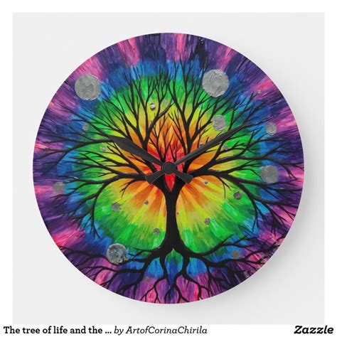 The Tree Of Life And The Colors Of The Rainbow Large Clock Zazzle