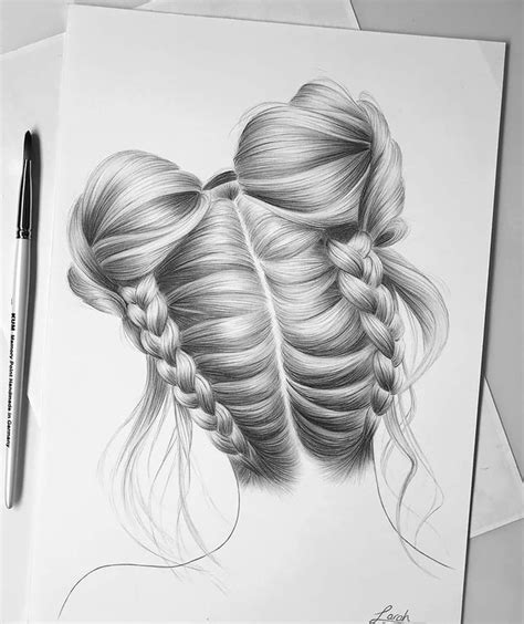 A Pencil Drawing Of Three Braids In The Shape Of Two Women S Heads