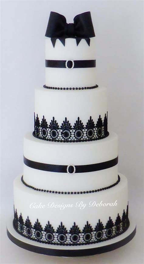 black and white wedding cake decorated cake by deborah cakesdecor