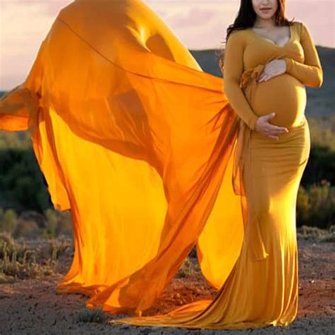 Maternity V Neck Floor Length Yellow Dress Acmami Yellow Maternity