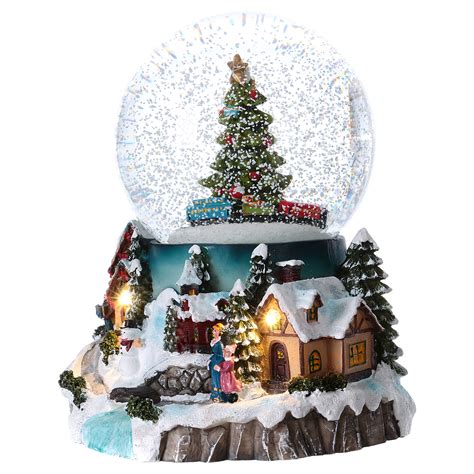Illuminated Musical Christmas Snow Globe With Tree 20 Cm
