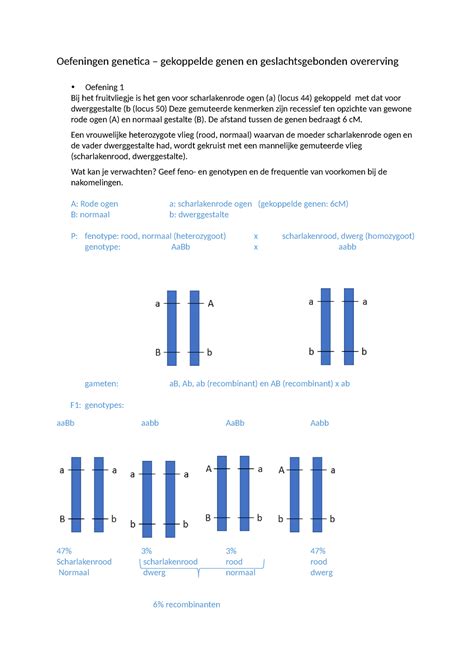 Oefeningen Gekoppelde Genen En Geslachtsgebonden Overerving Oplossingen