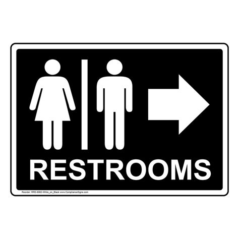 Black Restrooms Right Arrow Sign With Symbol Rre 6982 Whiteonblack