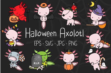 Cute Halloween Axolotl Set Of Animals Graphic By Artvarstudio