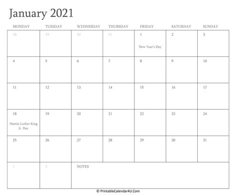 Printable 2021 Calendar With Holidays By Month