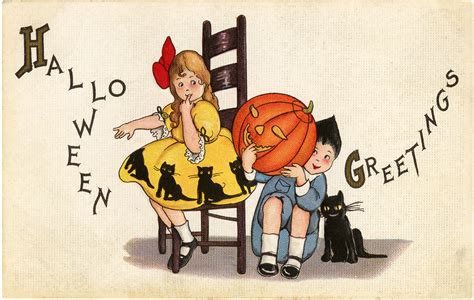 Maybe you would like to learn more about one of these? Vintage Halloween Greeting with Children Post Card! - The ...