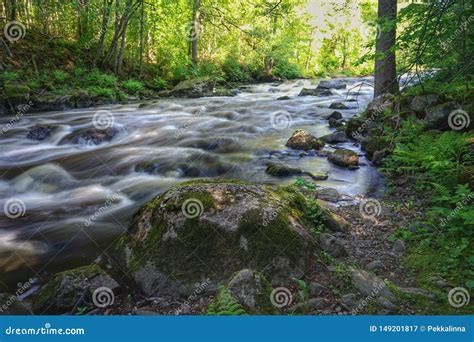 Beautiful Streaming River And Big Rocks Scene Stock Image Image Of