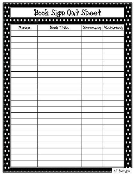 Classroom Book Check Out Form Book Sign Out Sheet Library Signs