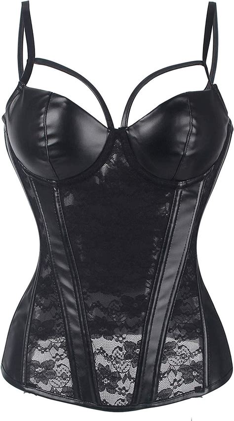 Ladies Faux Leather Bra Lace And Push Up Gothic Black Special Style