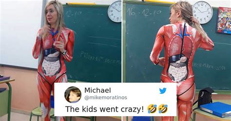 Teacher Turns Up At Anatomy Lesson In A Full Body Suit That Maps Out