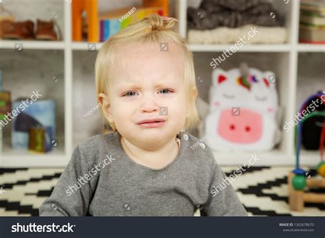 Portrait Sad Crying Baby Girl Playroom Stock Photo 1302678670