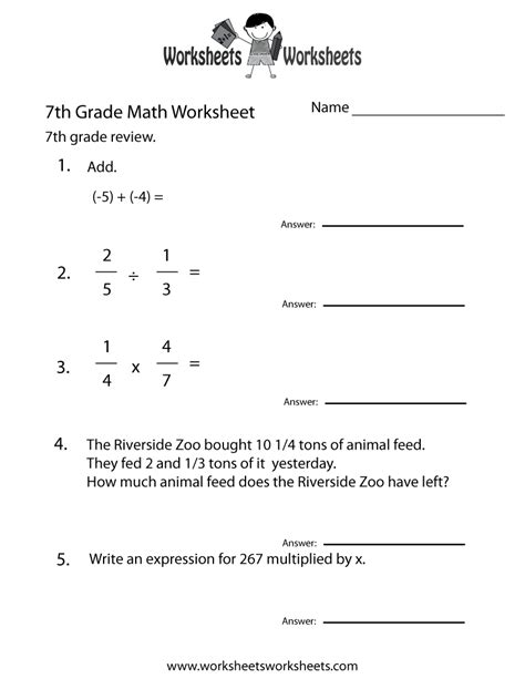 Free Printable Seventh Grade Math Worksheets