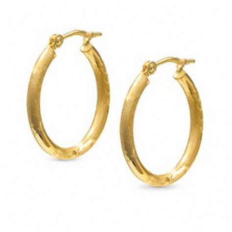 14K Gold 18mm Hoop Earrings with Diamond-Cut and Satin Finish | Peoples ...