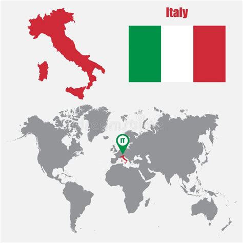 Italy Map On A World Map With Flag And Map Pointer Vector Illustration