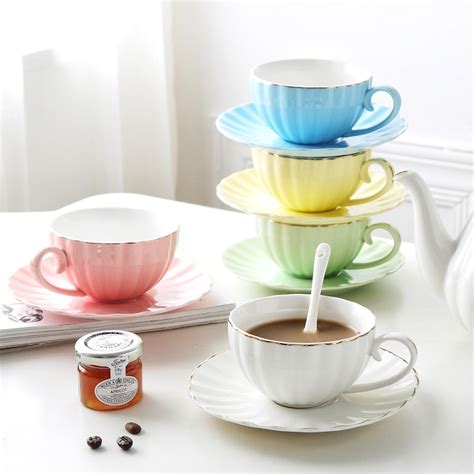 Muzity Ceramic Coffee Cup Saucers With Spoon Bone China Tea Cup Set Decoration With Liquid Gold