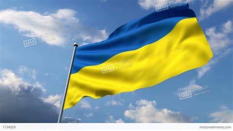 Ukrainian Flag Waving Against Time Lapse Clouds Background Stock