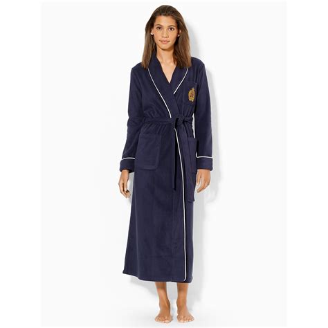 Lauren By Ralph Lauren Long Fleece Shawl Collar Robe In Blue Lyst
