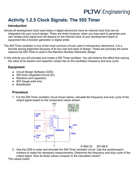 Copy Of Activity 125 Clock Signals Using The 555 Timer