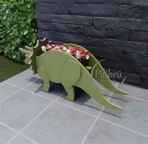 Scroll Saw Pattern Triceratops Planter Dinosaur Garden Etsy