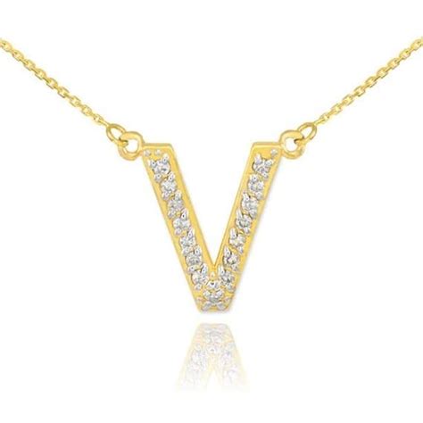 14k Gold Letter V Diamond Initial Necklace In 2021 Diamond Initial