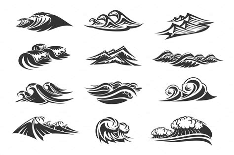 Vector Line Icons Set Of Ocean Waves Illustrations ~ Creative Market