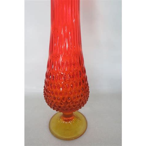 Mid Century Orange Amberina Hobnail Tall Stretch Swung Glass Vase Chairish