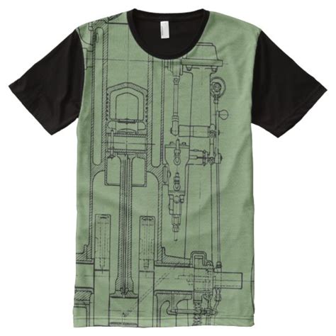 Schematic Blueprint Drawing Mechanical Engineering All Over Print T