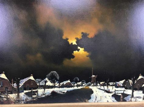 Toon Koster Original Oil Painting Night Village Dutch