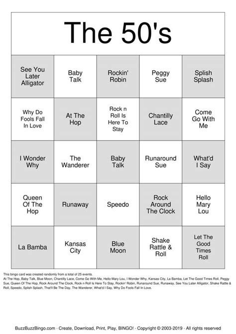 The 50s Bingo Cards To Download Print And Customize