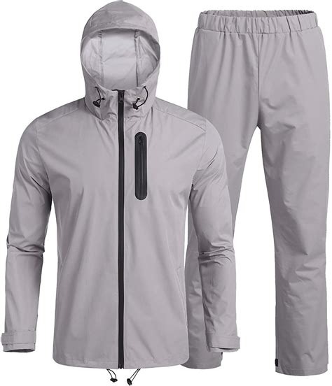 Coofandy Mens Waterproof Rain Suit With Hood 2 Pieces Lightweight