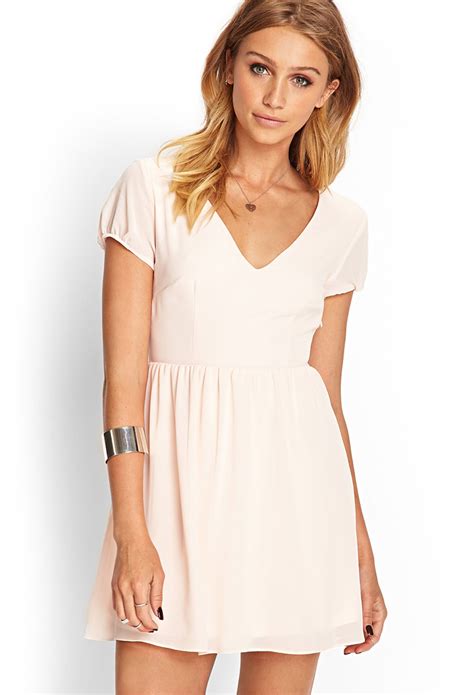 Pink puff sleeve dress forever 21. Forever 21 Puff Sleeve Chiffon Dress in Pink (Blush) | Lyst