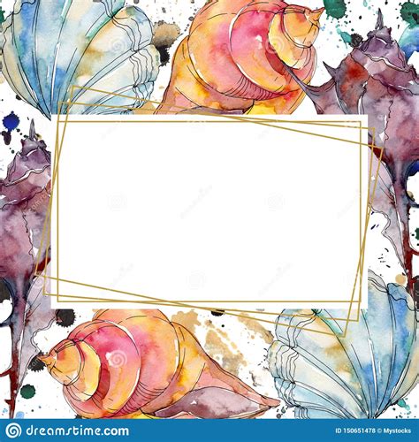Summer Beach Seashell Tropical Elements Watercolor Background
