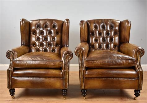 These lovely and functional leather armchair are available at enticing offers and discounts. Pair of 19th Century English Victorian Whiskey Brown ...