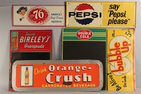 Lot 678 Lot Of 6 Vintage Tin Soda Advertising Signs Case Auctions