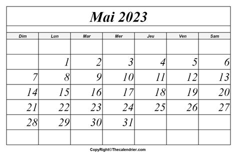 Calendrier Mai 2023 The Calendrier