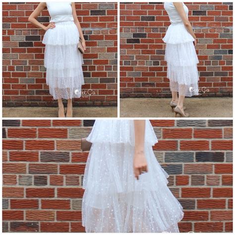 Crystal White Polka Dot Tiered Tulle Skirt Maxi Tea Length In