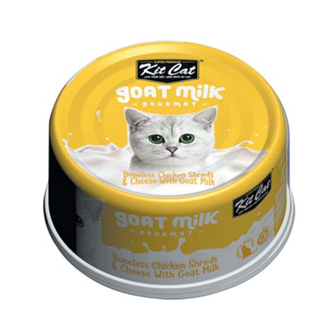 These include vomiting and diarrhea, upset stomach, gassiness if your cat can tolerate milk, raw goat's milk is a good option for a small and infrequent treat. Kit Cat Boneless Chicken Shreds & Cheese With Goat Milk ...