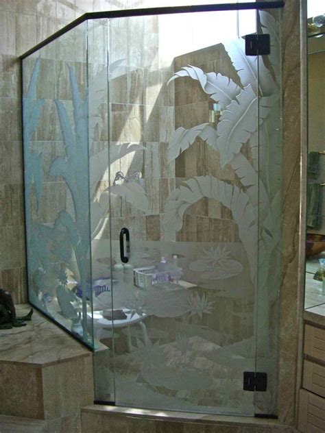 custom etched glass shower doors glass designs