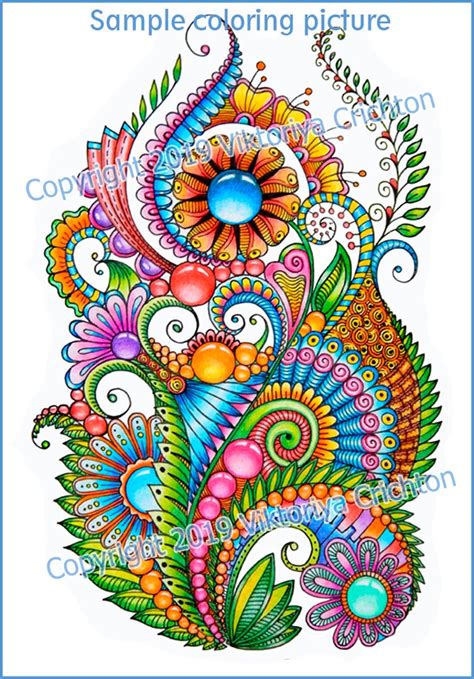 Coloring Page 63 Doodle Zentangle Flowers For Adults Etsy