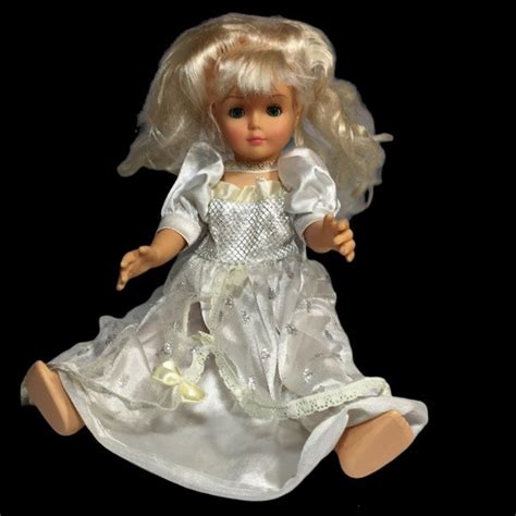 Cititoy Toys Vintage 993 Cititoy Rubber Doll Blonde Girl Poseable White Satin Lace Dress 16