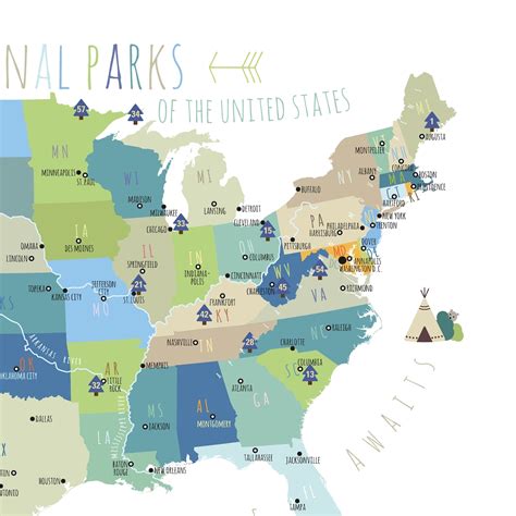 US National Parks Map PRINTABLE Adventure Awaits US Etsy