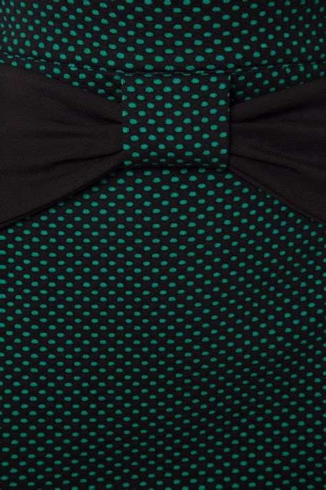 50s Victoria Polkadot Pencil Skirt In Emerald And Black