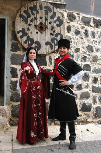 lower galilee circassian couple in traditional clothing at kfar kama culture clothing