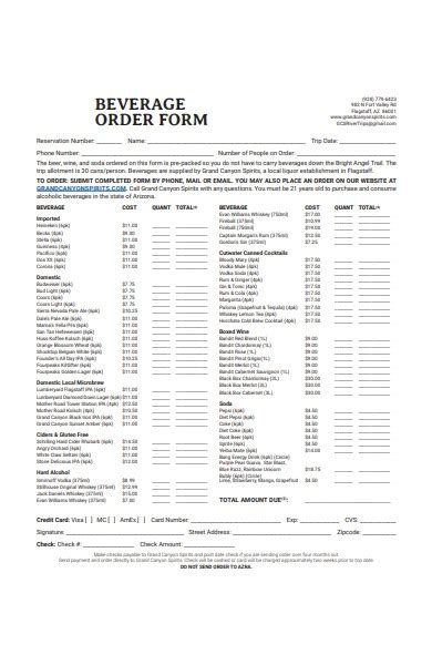 Free 51 Food And Beverage Order Forms In Pdf Ms Word