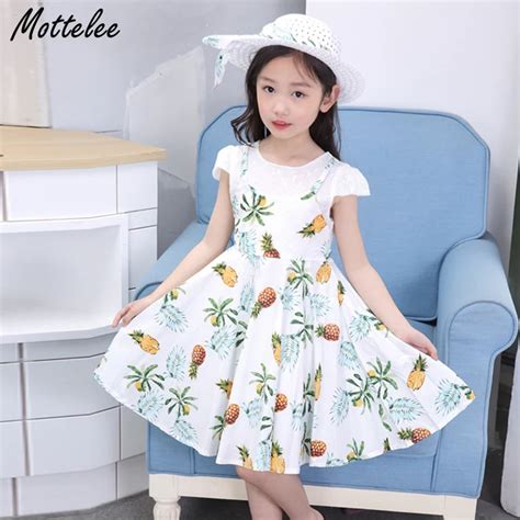 Mottelee Girls Casual Dress Pineapple Print Lace Baby Dresses 2018